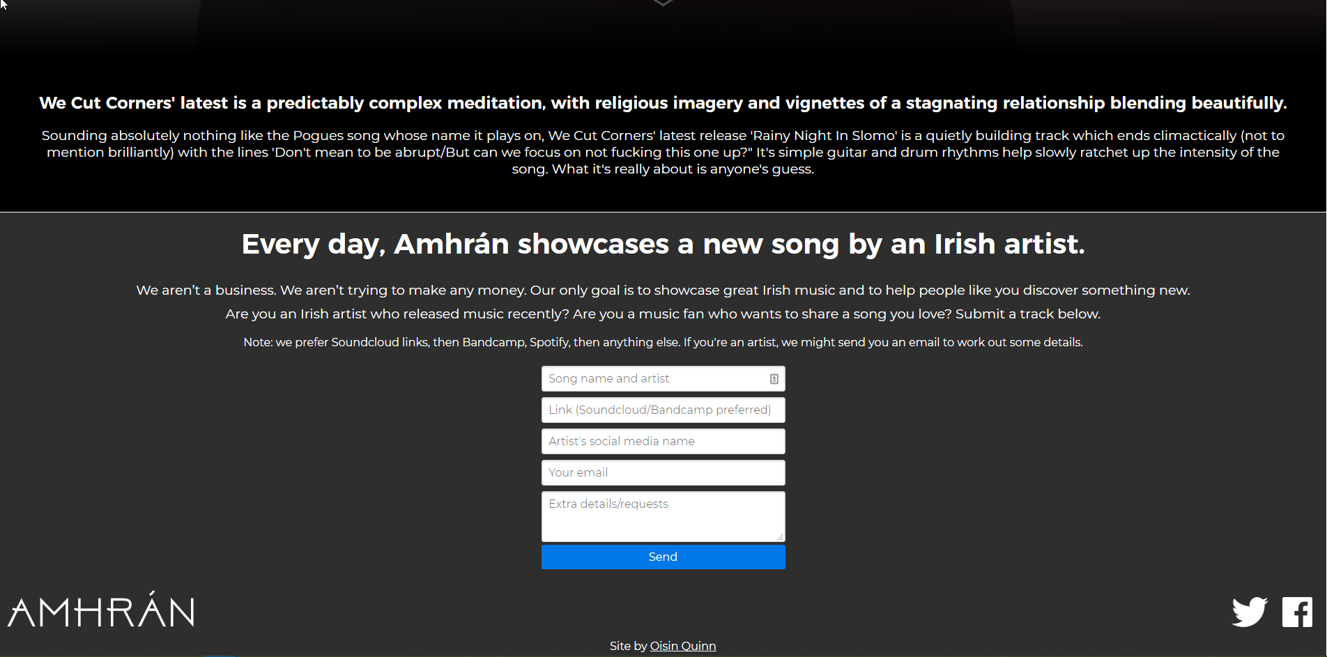 The footer of amhran.ie